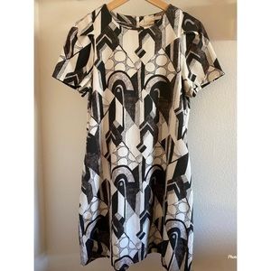 ELIOT Black Cream Vintage Short Sleeve Abstract Geometric Mini Dress Size 2